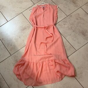 LOFT Coral High Low Dress with Ruffle Hem